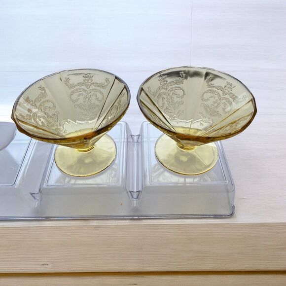 Vintage Federal Madrid Amber Depression Glass Dessert Sherbet Cups Set Of 2 - Picture 4 of 9